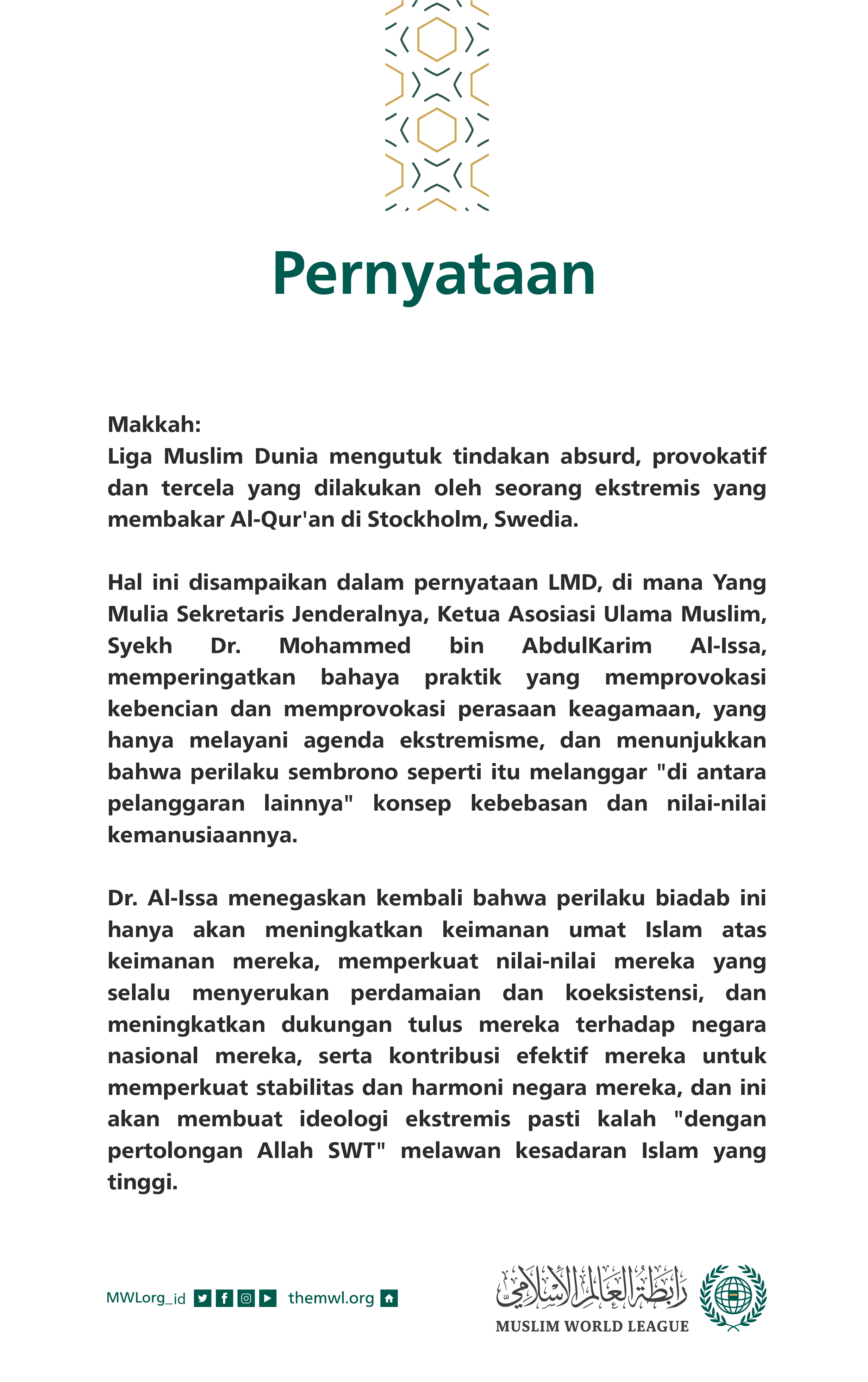 Pernyataan dari Liga Muslim Dunia