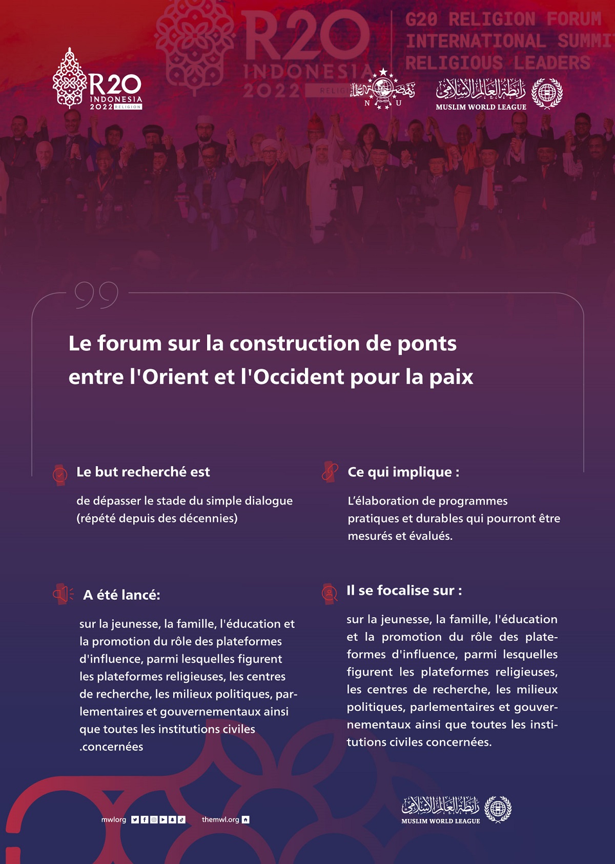 L'initiative de la LIM à lancer le Forum sur la construction de ponts entre l'Orient et l'Occident a été annoncé lors de la déclaration finale du R20.