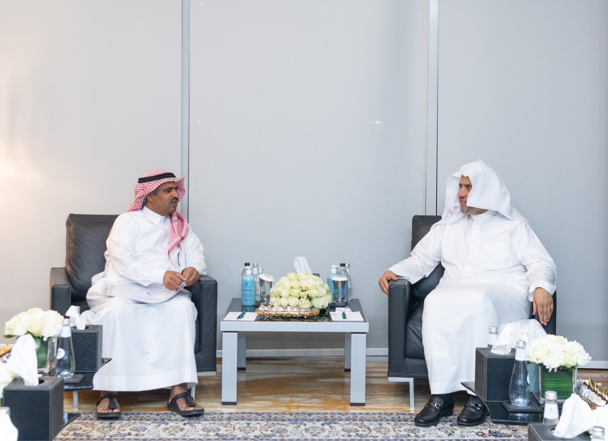 His Excellency Sheikh Dr. Mohammad Al-Issa meets His Excellency Professor Ali Abdullah Moussa, Secretary General of the International Council of the Arabic Language.