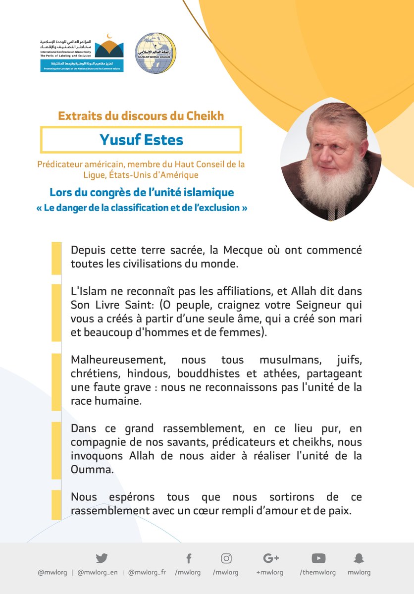 Cheikh Yusuf Estes, prédicateur américain devant 1200 personnalités