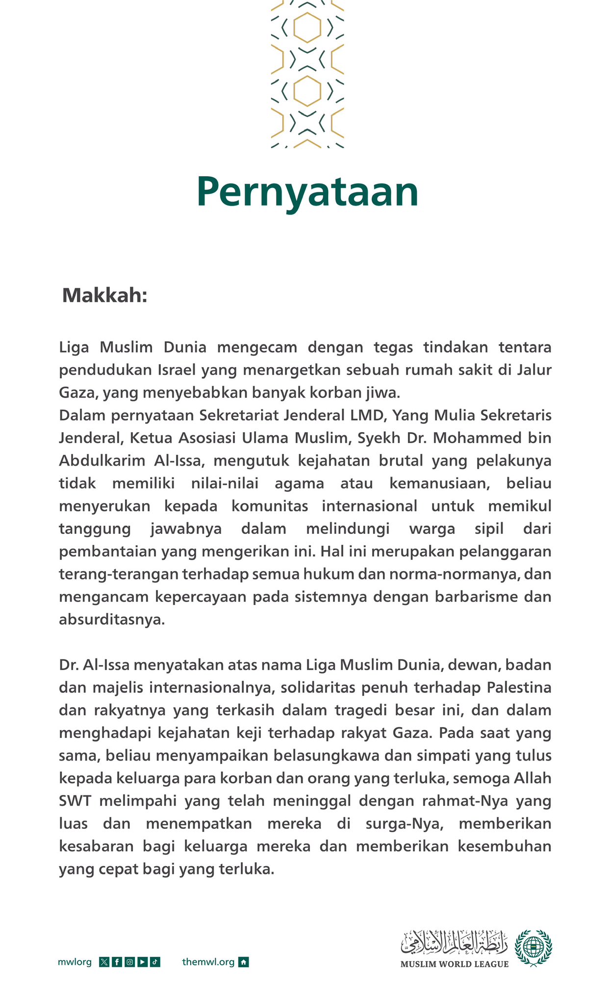 Pernyataan dari #LigaMuslimDunia: