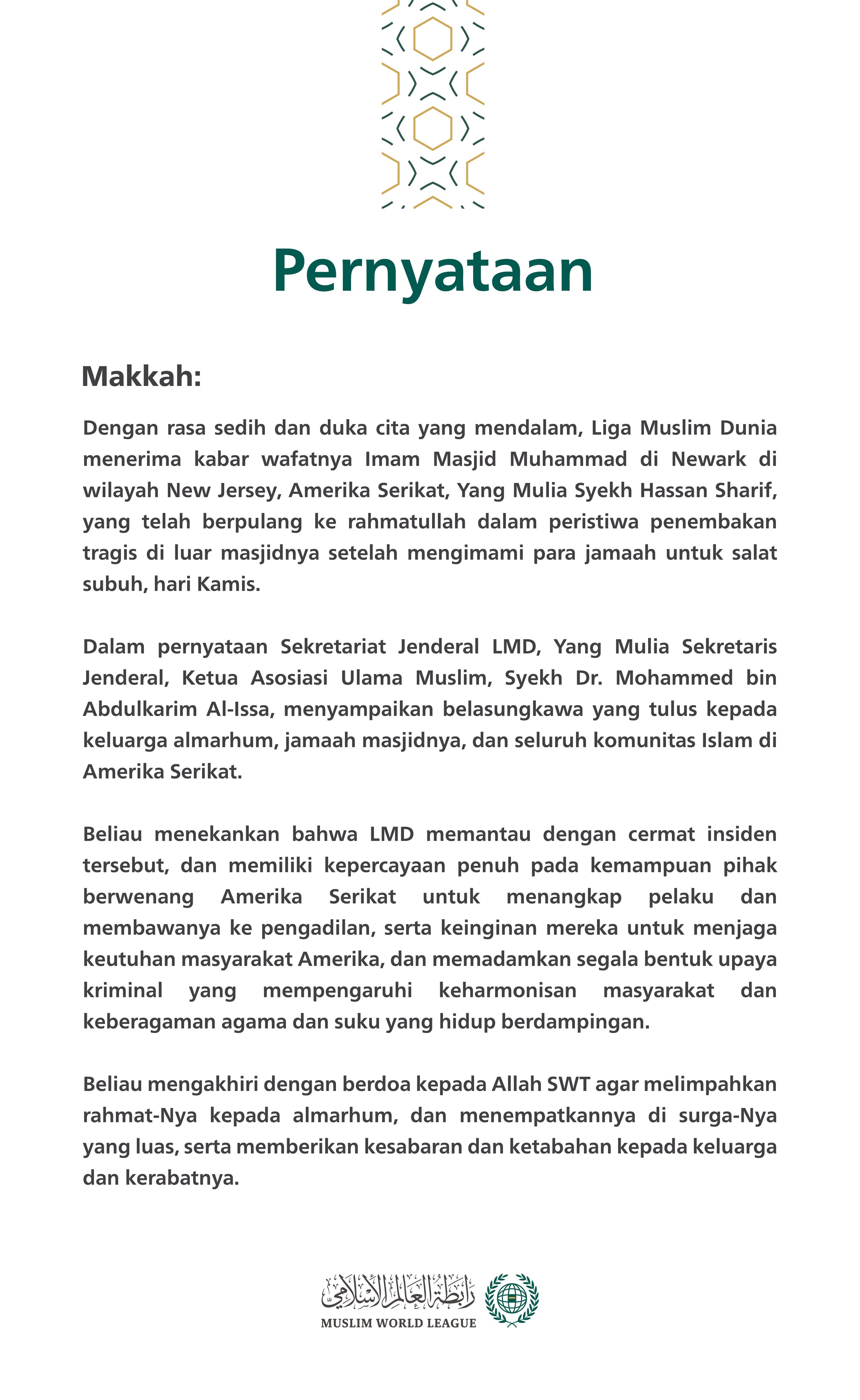 Pernyataan dari Liga Muslim Dunia: