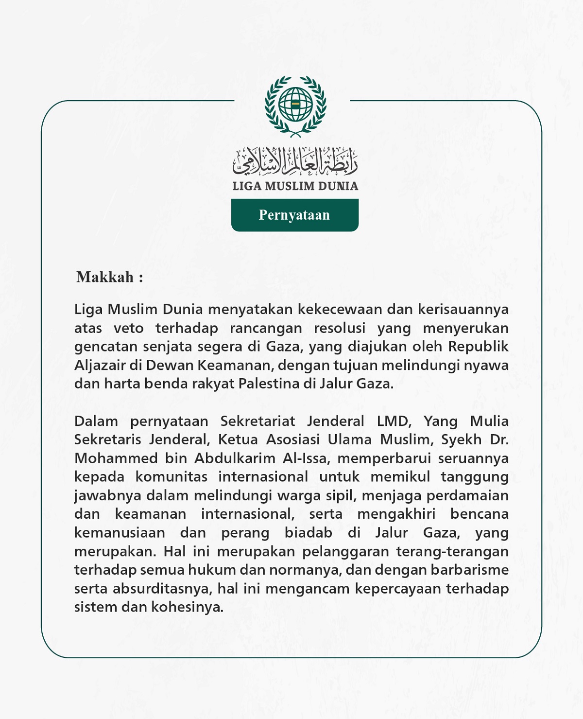 Pernyataan dari Liga Muslim Dunia: