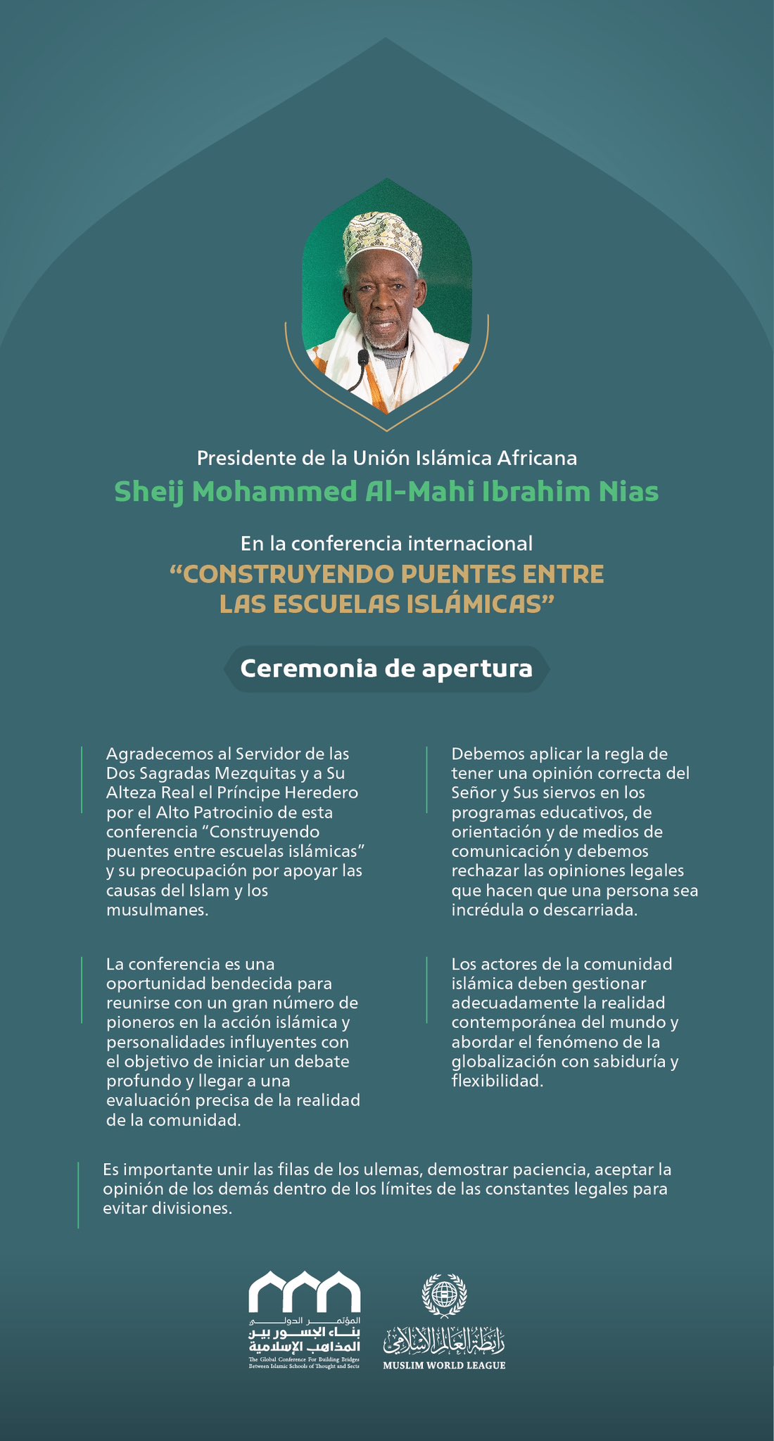 « Un balance preciso de la realidad de la comunidad » Extractos del discurso del presidente de la Unión Islámica Africana, el Sheij Mohammed Al-Mahi Ibrahim Nias