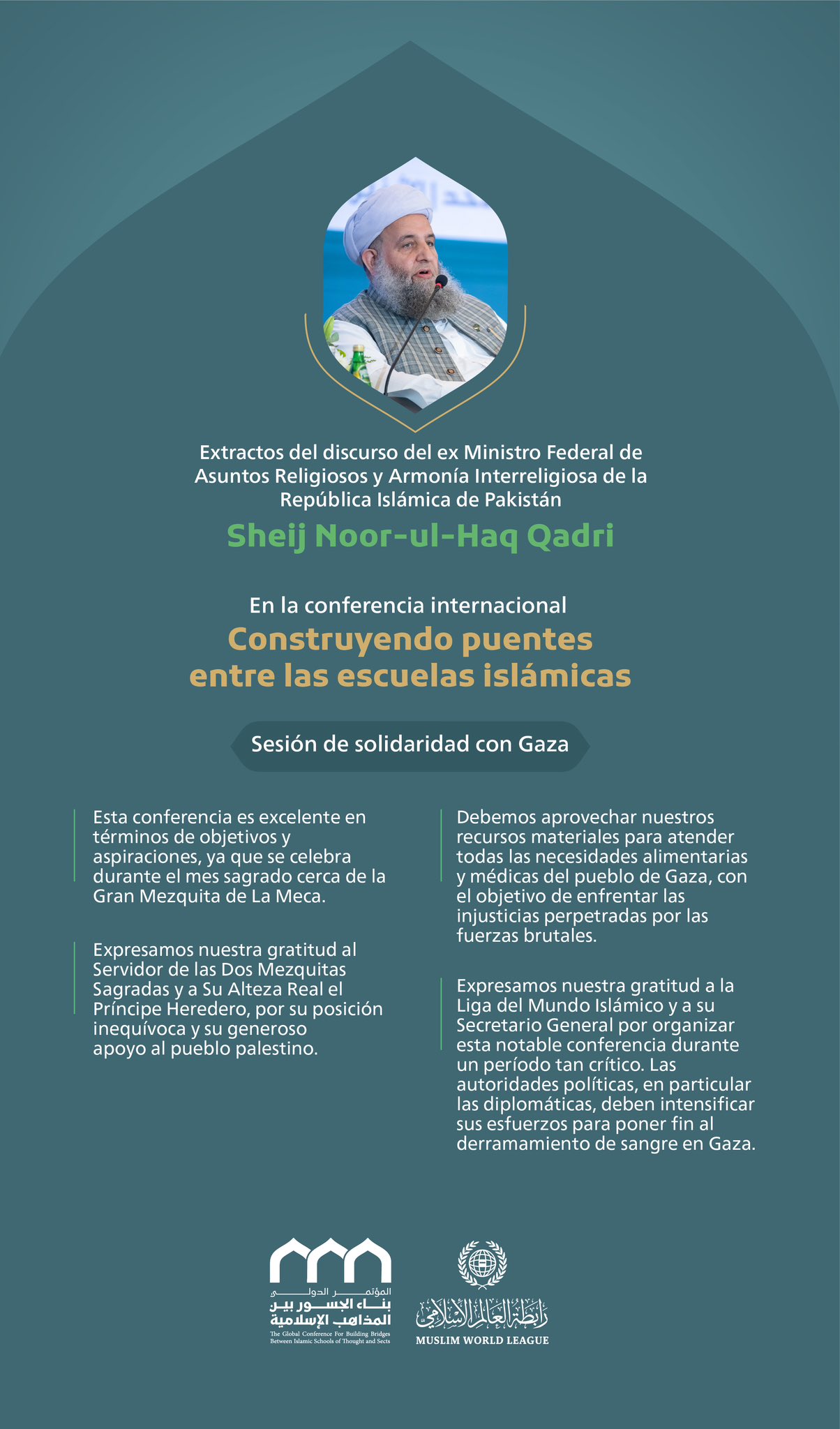 Extractos del discurso del ex Ministro Federal de Asuntos Religiosos y Armonía interreligiosa de la República Islámica de Pakistán, el Sheij Noor-ul-Haq Qadri, en la conferencia internacional 