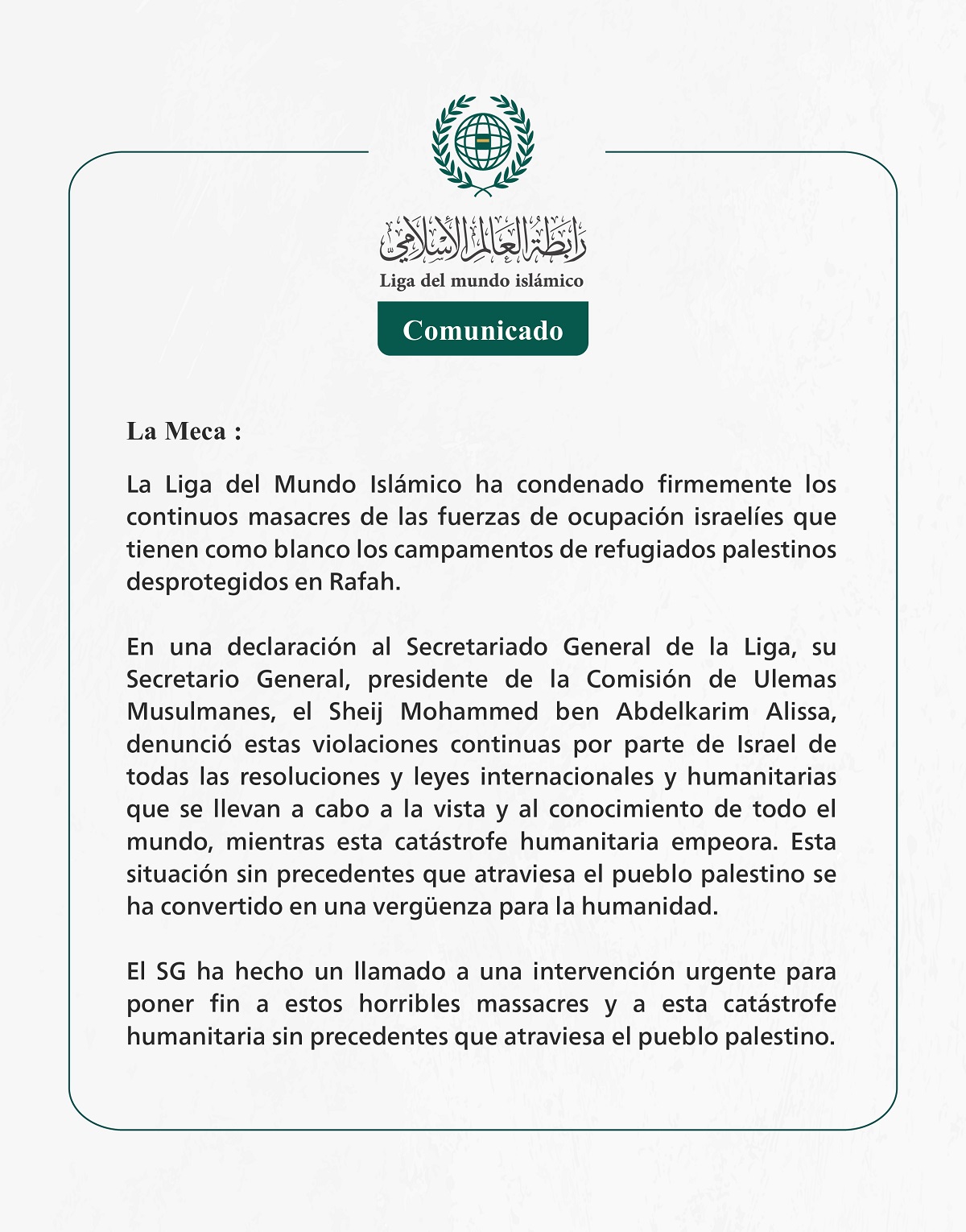 Comunicado de la LigadelMundoIslamico