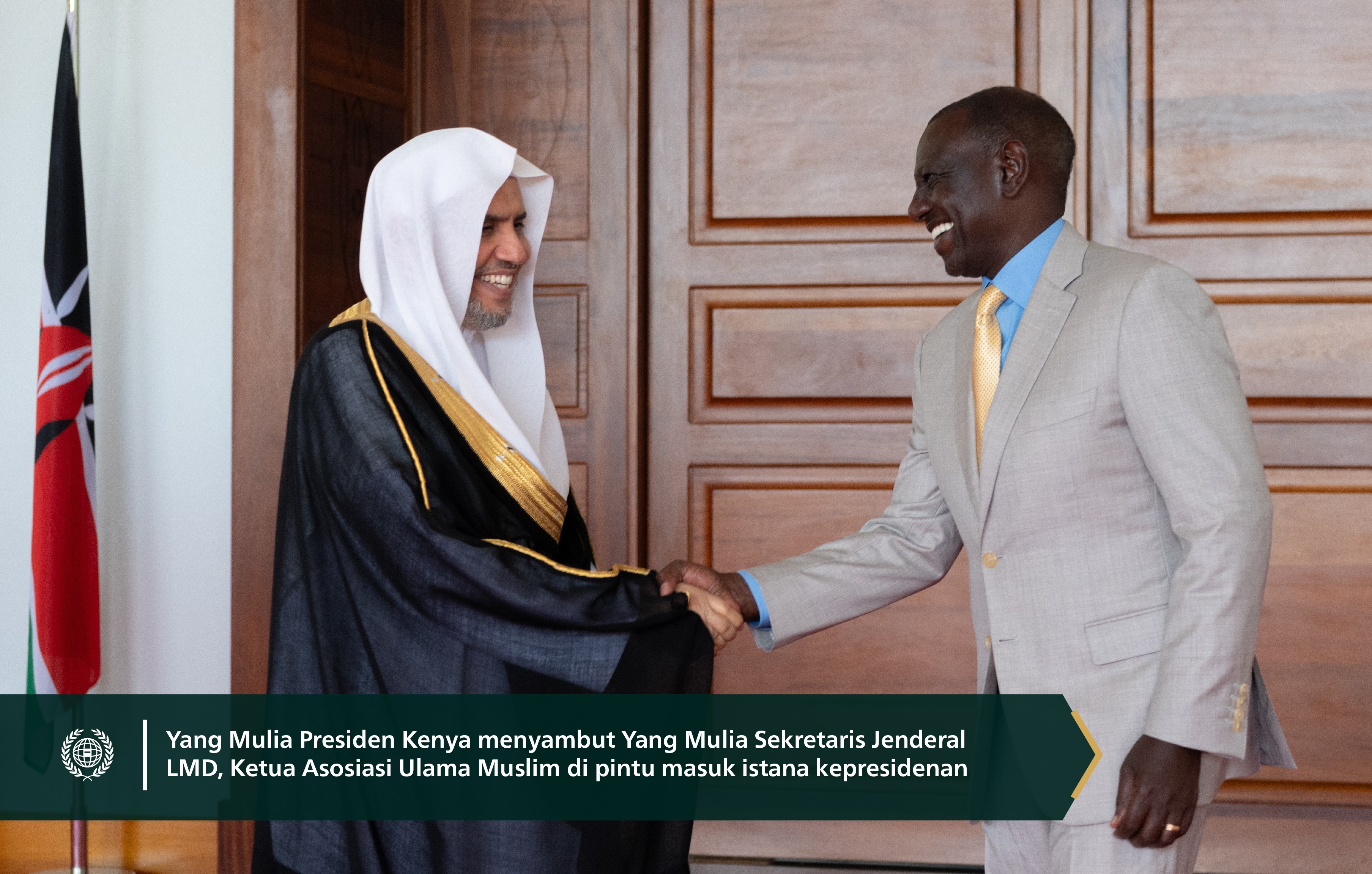 Yang Mulia Presiden Republik Kenya, Tuan William Ruto, menerima Yang Mulia Sekretaris Jenderal LMD, Ketua Asosiasi Ulama Muslim, Syekh Dr. Mohammed Alissa