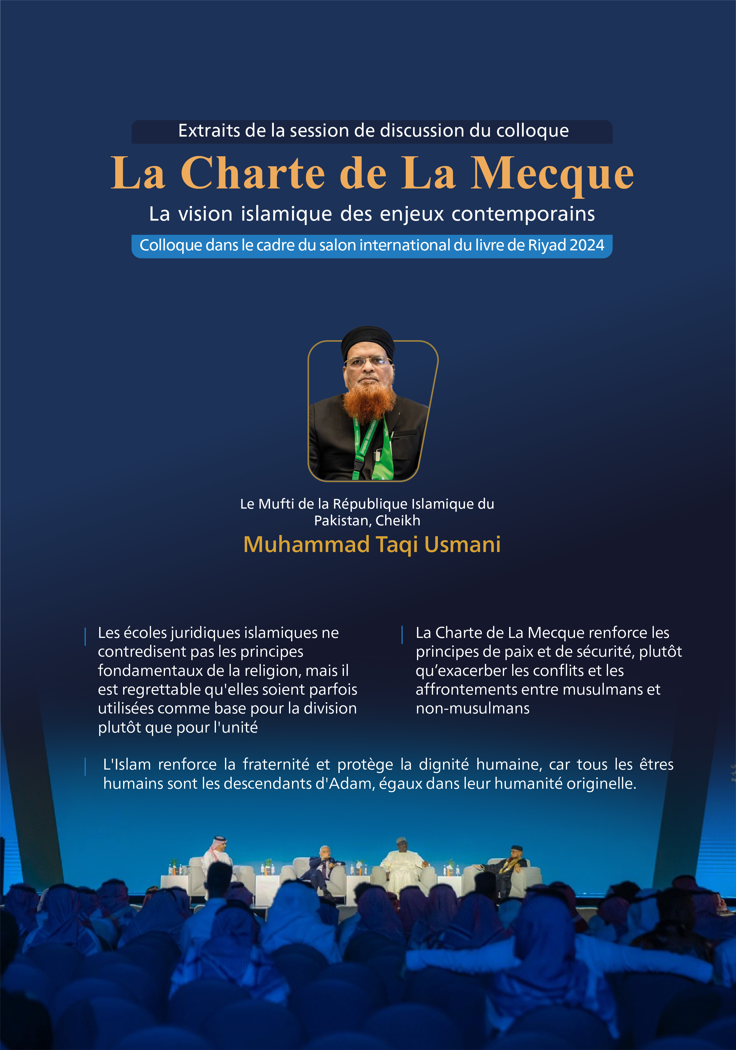 Le Mufti de la République islamique du Pakistan, cheikh Muhammad Taqi al-Uthmani, a participé au colloque organisé par le Salon international du livre de Riyad 2024 sur 