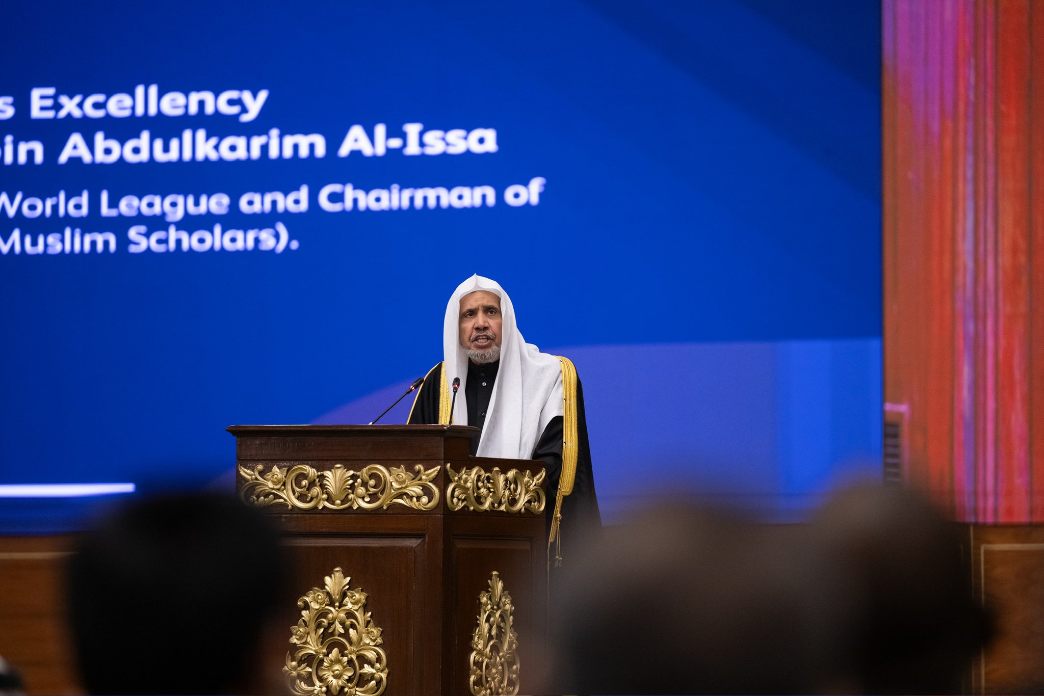 Le Secrétaire général, Président de l’Organisation des savants musulmans, cheikh Mohammed Al-Issa lors du lancement de la conférence EducationDesFilles dans les sociétés musulmanes depuis la capitale pakistanaise, Islamabad :