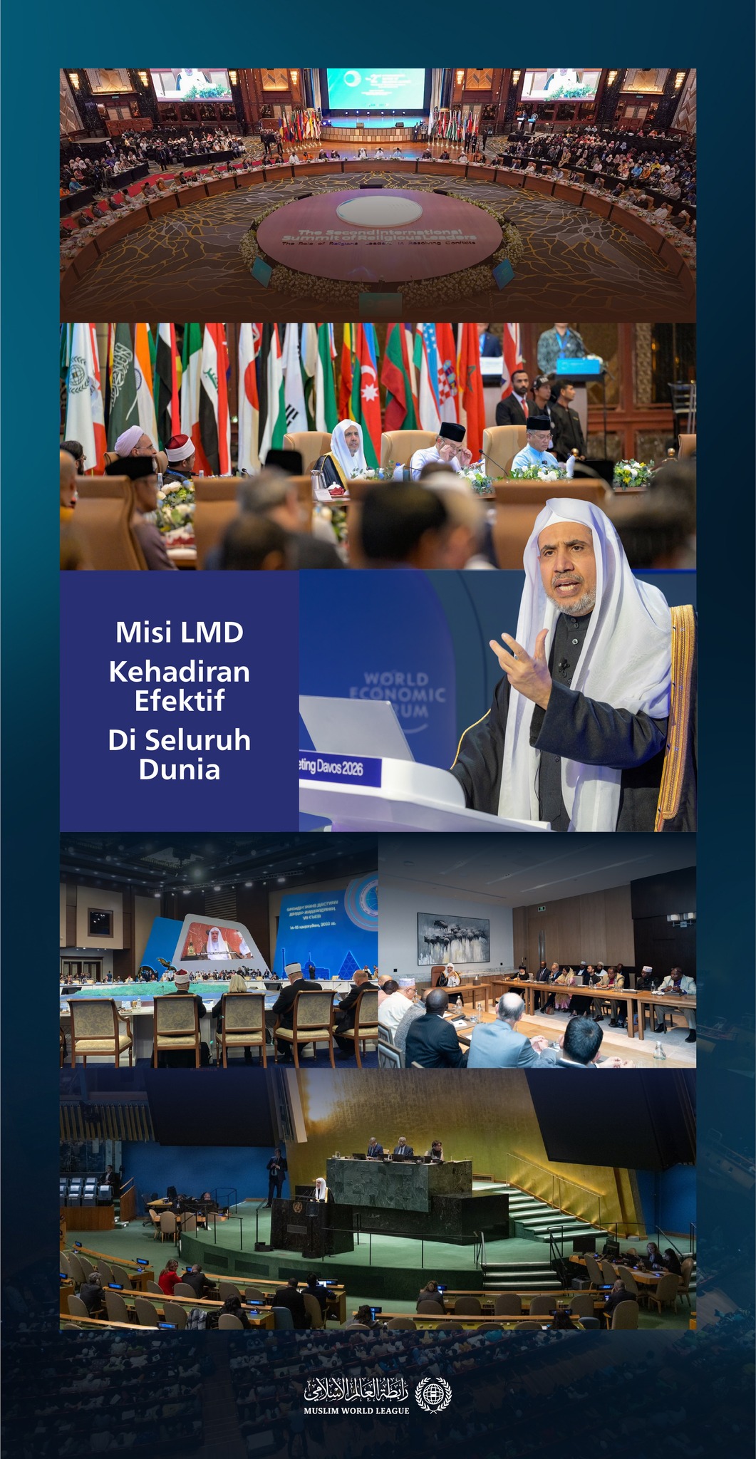 Berbagai pertemuan, dialog, inisiatif, serta program yang "efektif" dan "terukur" di seluruh dunia, memperkuat kehadiran agama kita yang luhur dengan risalahnya yang bersifat universal, akidah tauhidnya, dan syariatnya yang penuh hikmah.