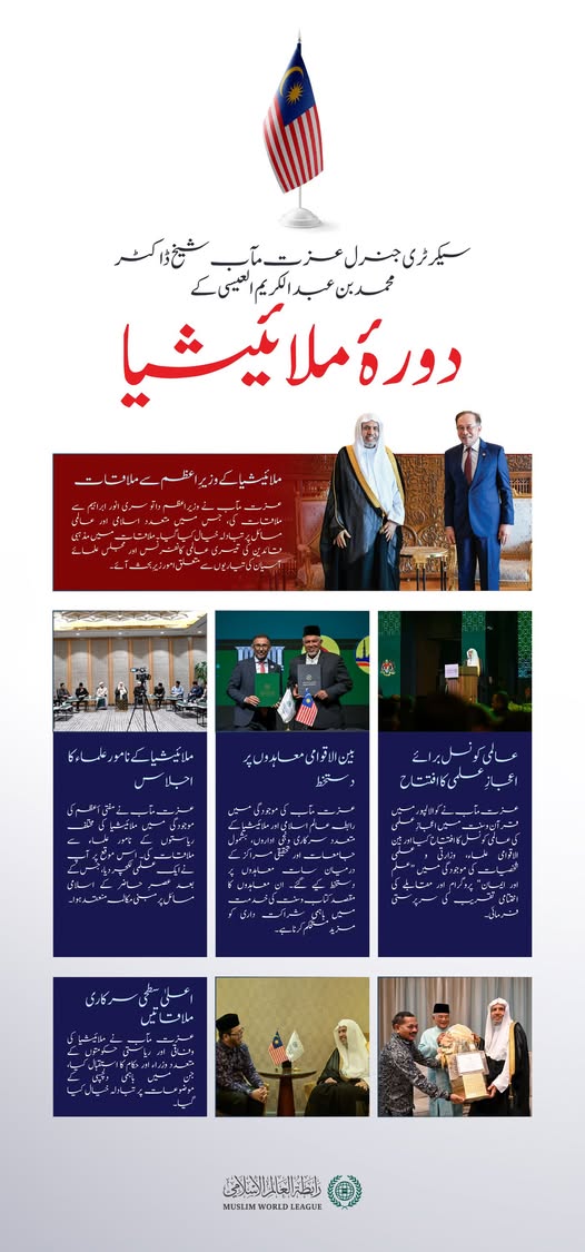 سیکرٹری جنرل رابطہ اور چیئرمین مسلم علماء کونسل، عزت مآب شیخ ڈاکٹر محمد العیسی کے مملکتِ ملائیشیا کے دورے کی اہم جھلکیاں: