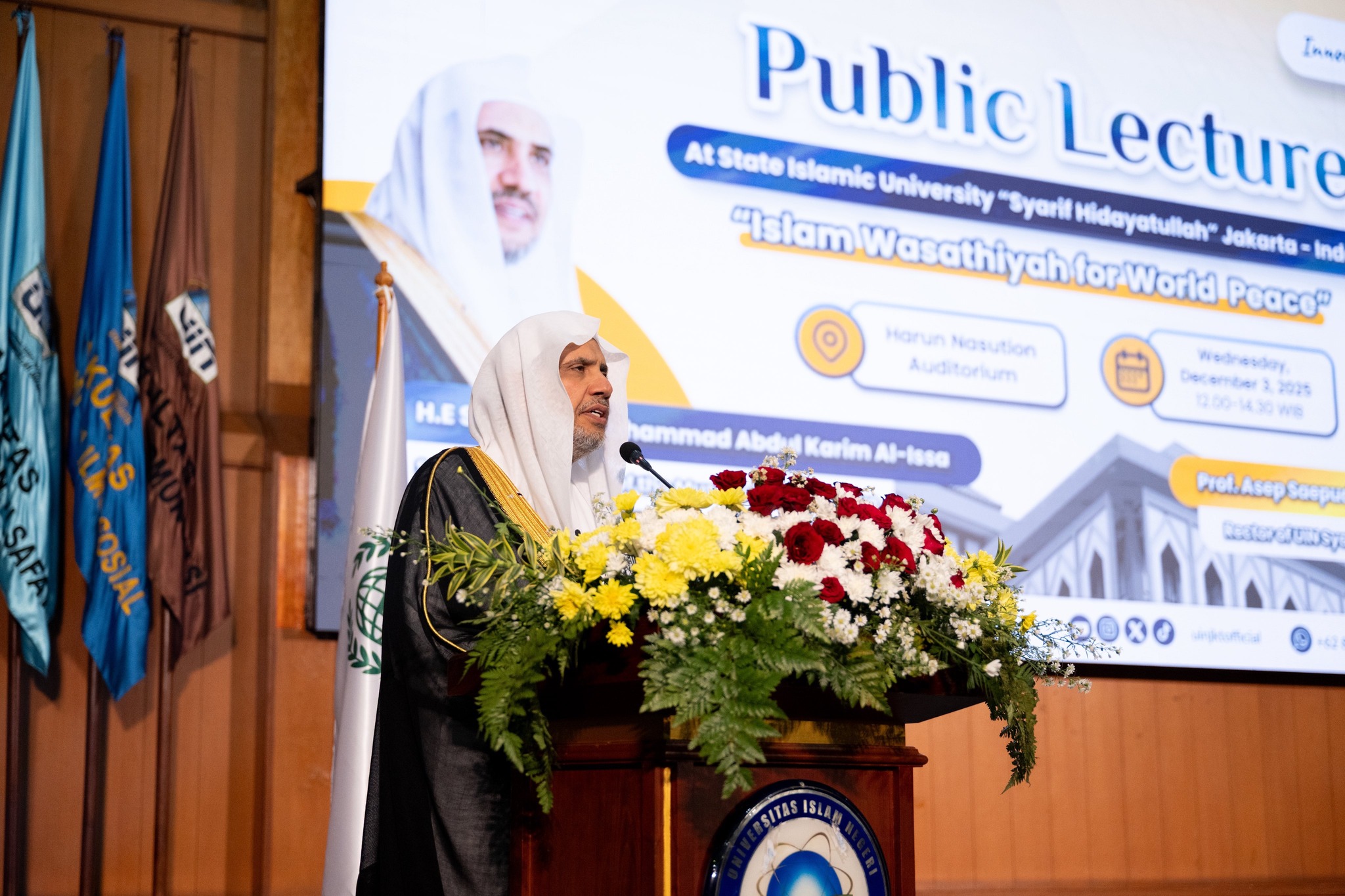 H.E. Sheikh Dr. Mohammed Al-Issa, delivered a public lecture at the State Islamic University “Syarif Hidayatullah” in the Indonesian capital, Jakarta
