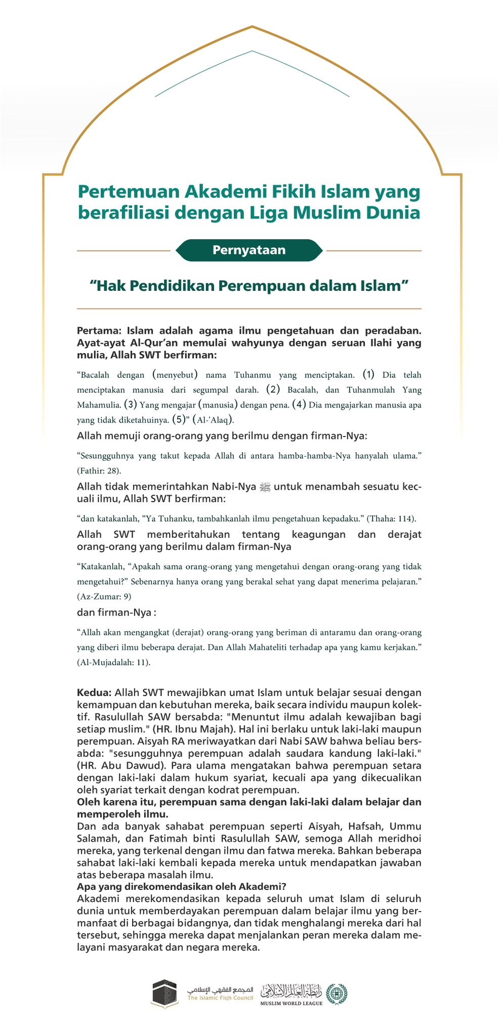 Hak Pendidikan Perempuan dalam Islam