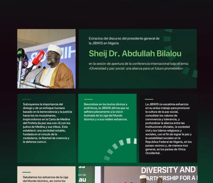 Extractos del discurso del Presidente General de la JIBWIS en la República Federal de Nigeria, Sheij Dr. Abdullah Bilalou, con motivo del lanzamiento de la Iniciativa de la Liga del Mundo Islámico para la paz social en África Occidental
