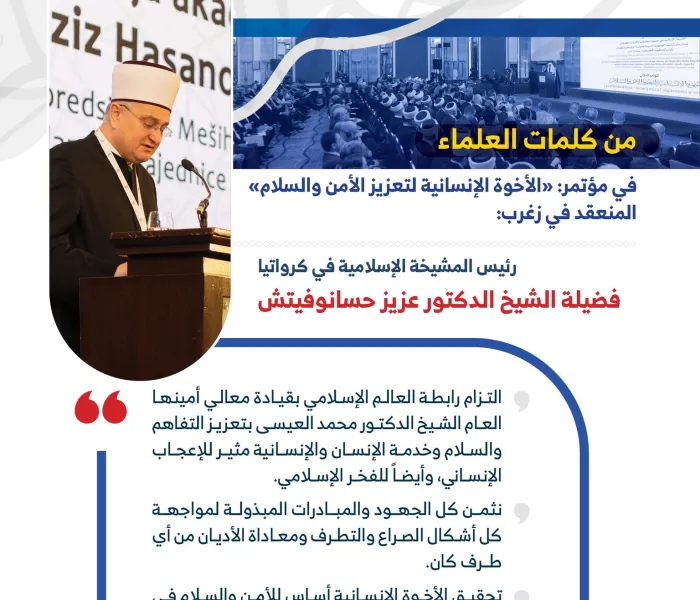 ‏رئيس المشيخة الإسلامية في ⁧‫كرواتيا‬⁩ فضيلة الشيخ د. عزيز حسانوفيتش متحدثاً رئيساً في مؤتمر ⁧‫رابطة العالم الإسلامي‬⁩ :
