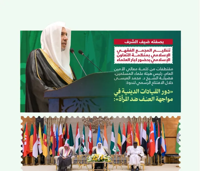 مقتطفاتٌ من كلمة معالي الأمين العام، رئيس هيئة علماء المسلمين، فضيلة الشيخ د. محمد العيسى‬⁩ ‬⁩، "بصفته ضيف الشرف" في افتتاح الندوة الدولية "دور القيادات الدينية في مواجهة العنف ضد المرأة"