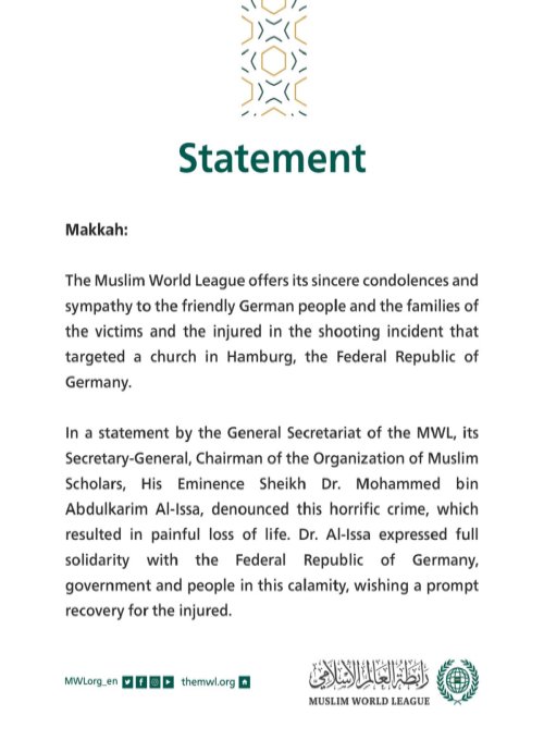 Statement from the Muslim World League: