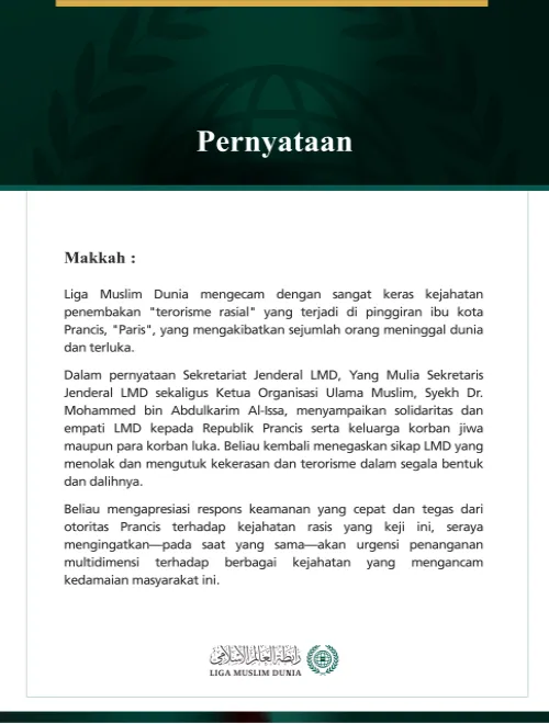 Liga Muslim Dunia Mengutuk Serangan "Terorisme Rasial" di Barat Daya Paris