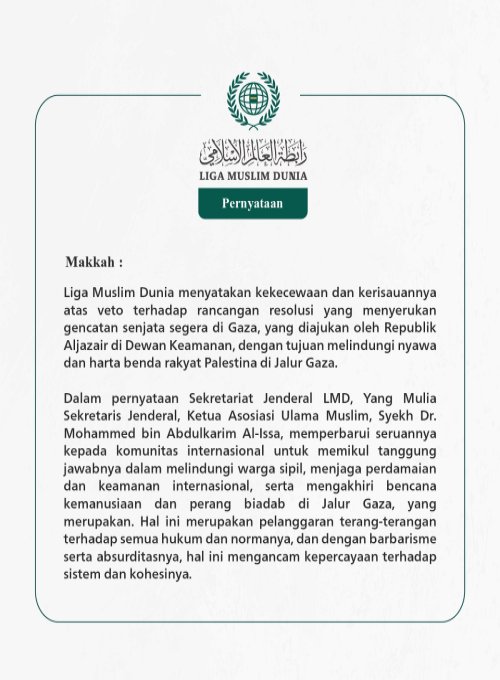 Pernyataan dari Liga Muslim Dunia:
