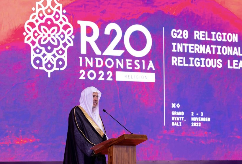 معالي الأمين العام رئيس هيئة علماء المسلمين الشيخ د.محمد العيسى في كلمته الافتتاحية لـلقمة الدينية لمجموعة العشرين: