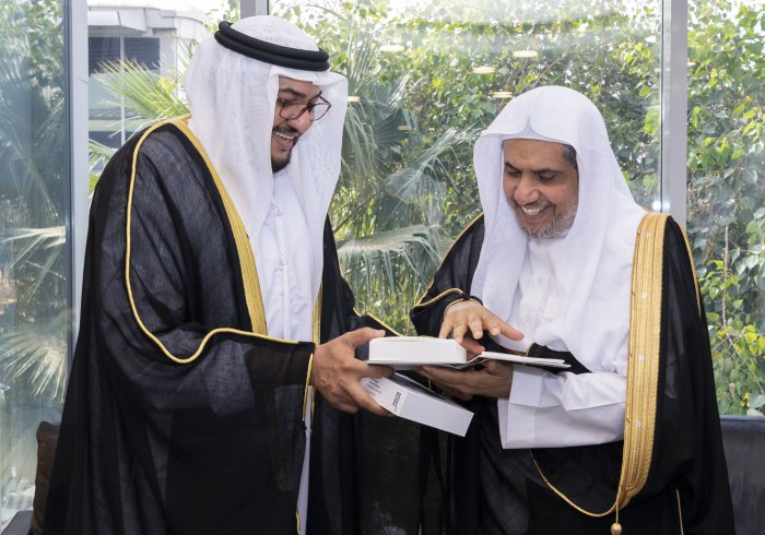 His Excellency Sheikh Dr. Mohammad Al-Issa meets with His Eminence Sheikh Al-Mahfoudh bin Bayyah, Secretary-General of the Abu Dhabi Forum for Peace.