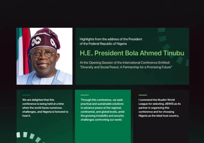 Highlights from the address of H.E. President Bola Ahmed Tinubu, President of the Federal Republic of Nigeria, during the launch of the Muslim World League's Social Peace Initiative in West Africa, held under his patronage
