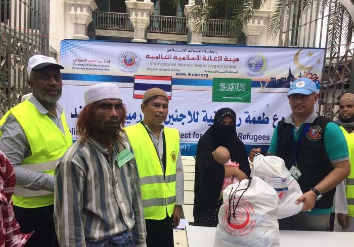 The Muslim World League distributes a number of food baskets to the Burmese Muslim Rohingyas.