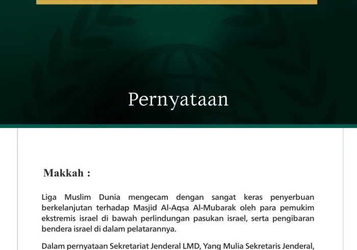 Liga Muslim Dunia Kecam Penyerbuan Berkelanjutan israel terhadap Masjid Al-Aqsa Al-Mubarak