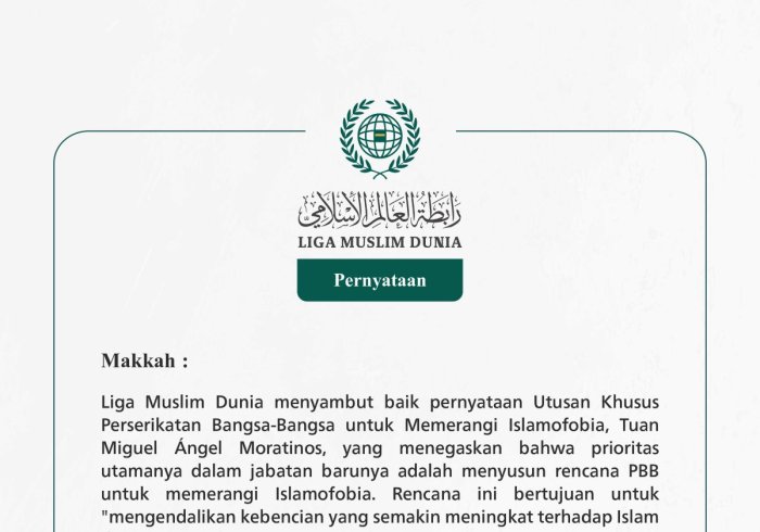 Liga Muslim Dunia menyambut baik pernyataan Utusan Khusus Perserikatan Bangsa-Bangsa untuk Memerangi Islamofobia, Tuan Miguel Ángel Moratinos