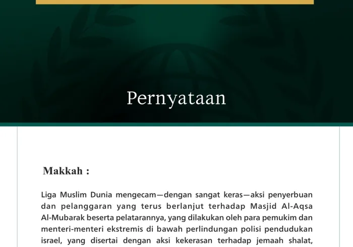 Liga Muslim Dunia Mengecam Aksi Penyerbuan Berulang israel ke Masjid Al-Aqsa Al-Mubarak