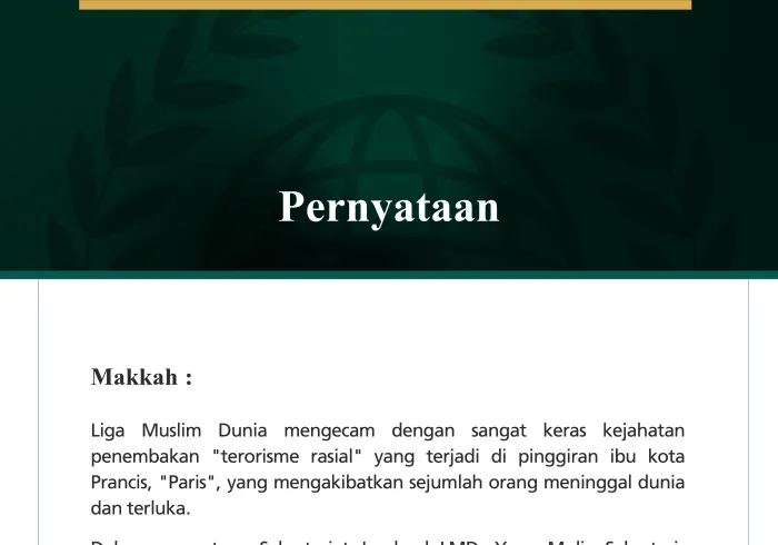 Liga Muslim Dunia Mengutuk Serangan "Terorisme Rasial" di Barat Daya Paris