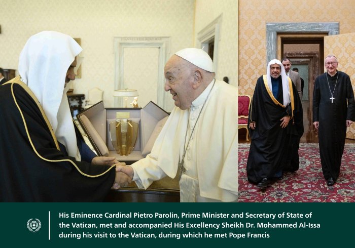 In his Vatican office yesterday morning, Pope Francis, the leader of the Catholic Church, received His Excellency Sheikh Dr. Mohammed Al- issa 