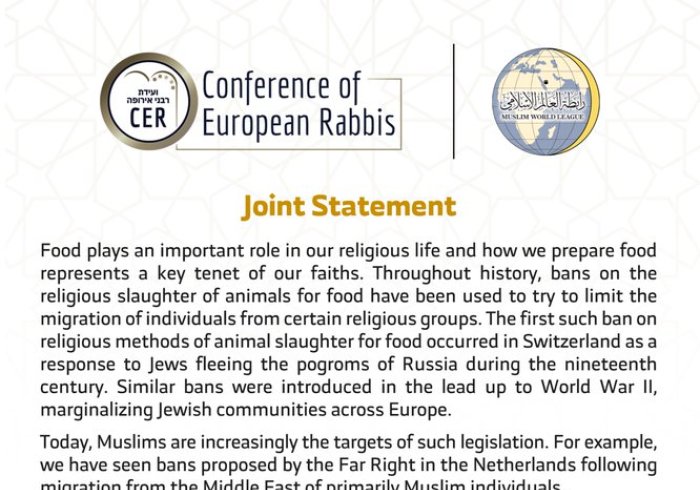 A joint statement today from the Muslim World League & europeanrabbis