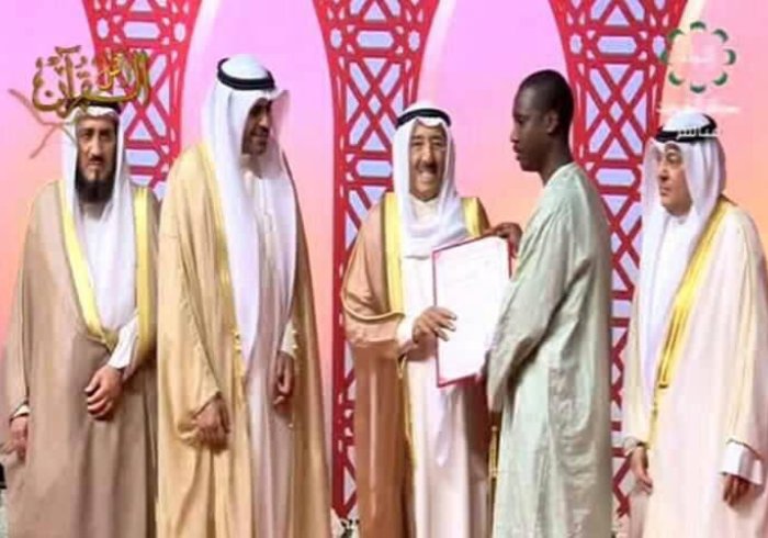 Three competitors of the MWL's Organization for Memorizing Quran won 1st 2nd & 3rd place in Kuwait competition; the Emir gave them prizes. 