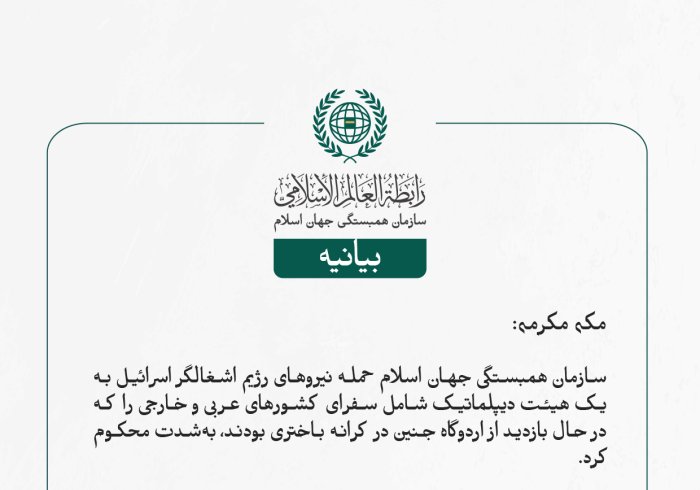 سازمان همبستگی جهان اسلام حمله نیروهای رژیم اشغالگر اسرائیل به یک هیئت دیپلماتیک شامل سفرای کشورهای عربی و خارجی را که در حال بازدید از اردوگاه جنین در کرانه باختری بودند، به‌شدت محکوم کرد.