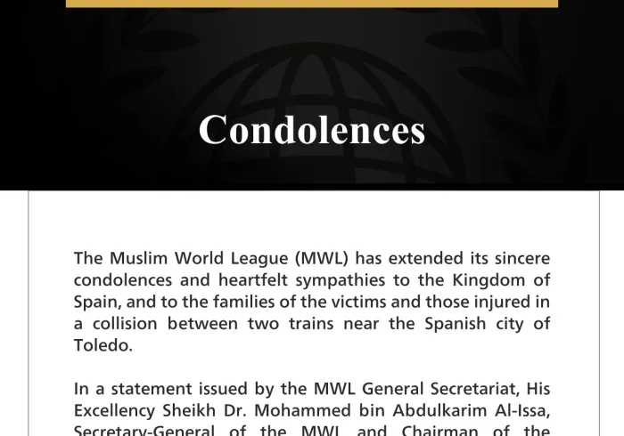 The Muslim World League Extends Condolences to Spain over Victims of Two-Train Collision
