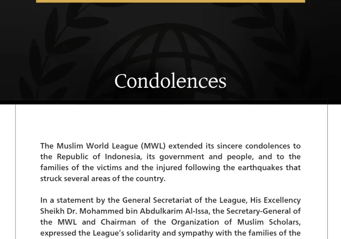 The Muslim World League Condoles Indonesia Over Earthquake Victims