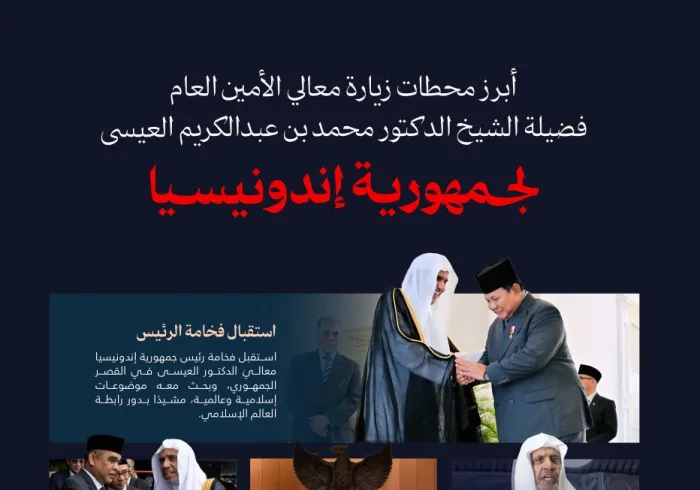 ‏لمحاتٌ لأبرز محطات زيارة معالي الأمين العام، رئيس هيئة علماء المسلمين، فضيلة الشيخ د.⁧‫ محمد العيسى‬⁩ ⁦‪‬⁩، إلى جمهورية إندونيسيا:
