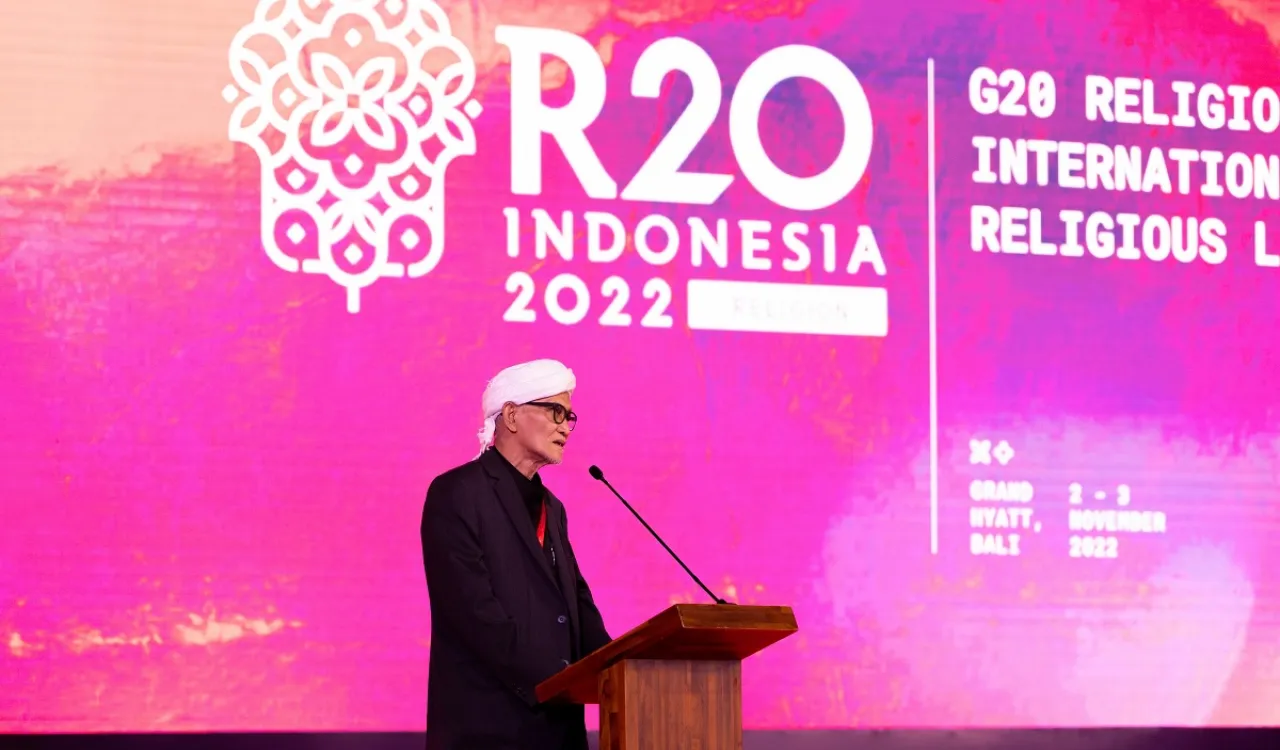 انڈونیشیا علماء کونسل کے رئیس عام شیخ مفتاح الاخیار R20 اجلاس کے افتتاح کے موقع پر: