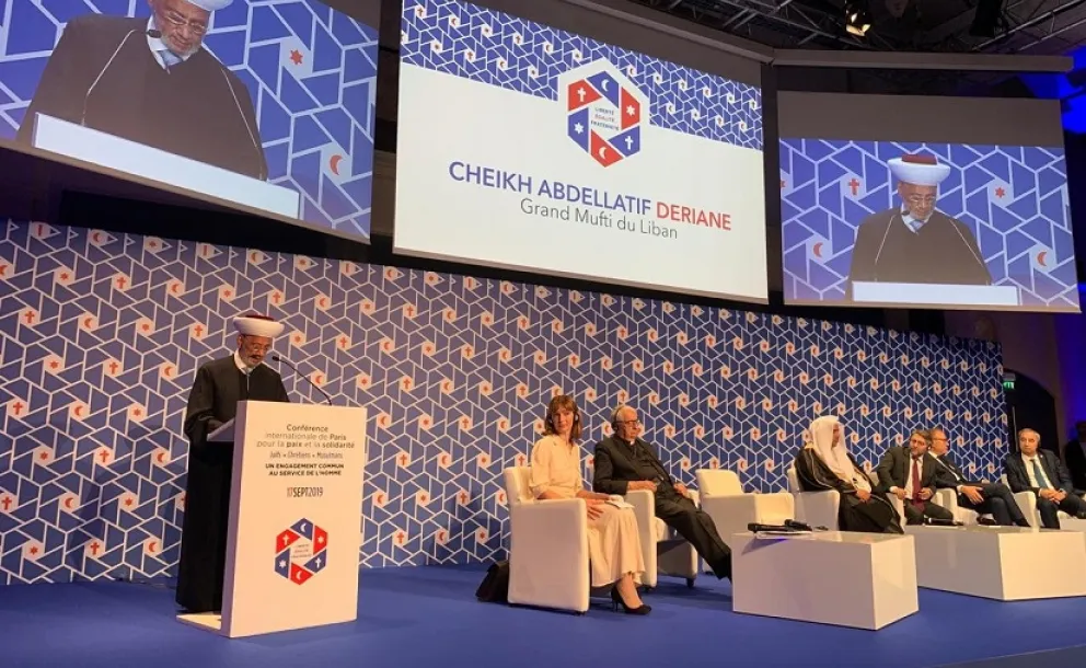 Le Grand Mufti du Liban, Cheikh Abdellatif Deriane évoque l'appel à la paix énoncé par la Charte Mecque à la Conférence internationale de Paris pour la paix et la solidarité. CIP2019 Paixet Solidarité Ligue Islamique Mondiale