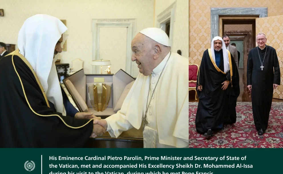 In his Vatican office yesterday morning, Pope Francis, the leader of the Catholic Church, received His Excellency Sheikh Dr. Mohammed Al- issa 