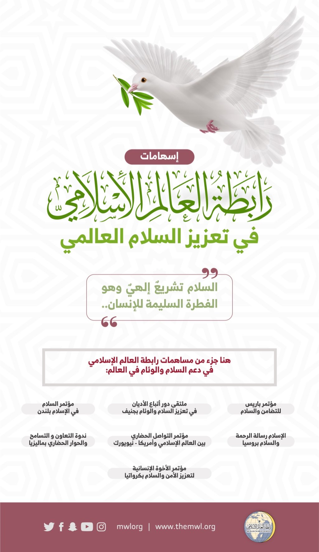 من إسهامات ⁧‫رابطة العالم الإسلامي‬⁩ في مسيرة تعزيز السلام العالمي ⁧‫اليوم العالمي للسلام‬⁩ :