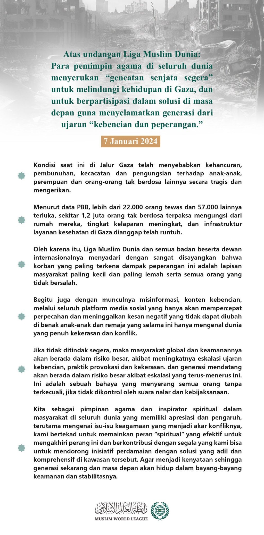 Berpartisipasilah dalam “Petisi Gaza”.. Petisi internasional pertama yang mengumpulkan para pemimpin umat beragama, diluncurkan oleh Liga Muslim Dunia 