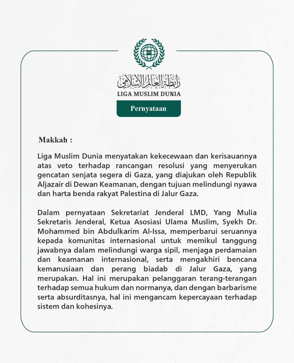 Pernyataan dari Liga Muslim Dunia: