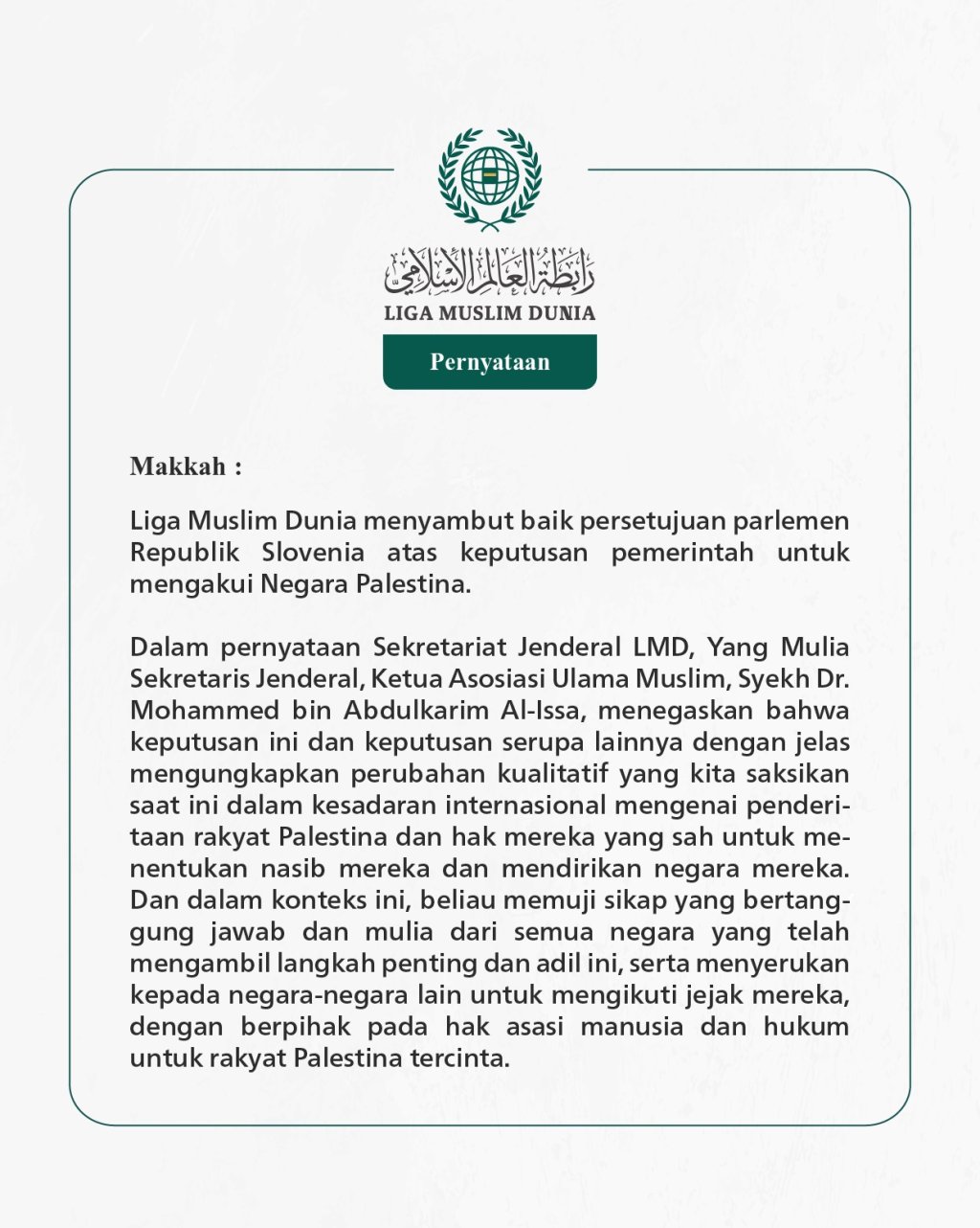 Pernyataan dari Liga Muslim Dunia: