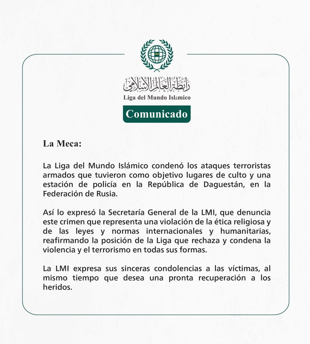 Comunicado de la LigadelMundoIslamico: