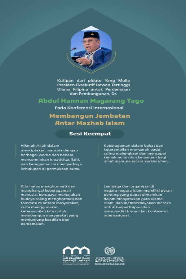 Kutipan dari pidato Yang Mulia Presiden Eksekutif Dewan Tertinggi Ulama Filipina untuk Perdamaian dan Pembangunan, Dr. Abdul Hannan Magarang Tago, pada konferensi internasional: