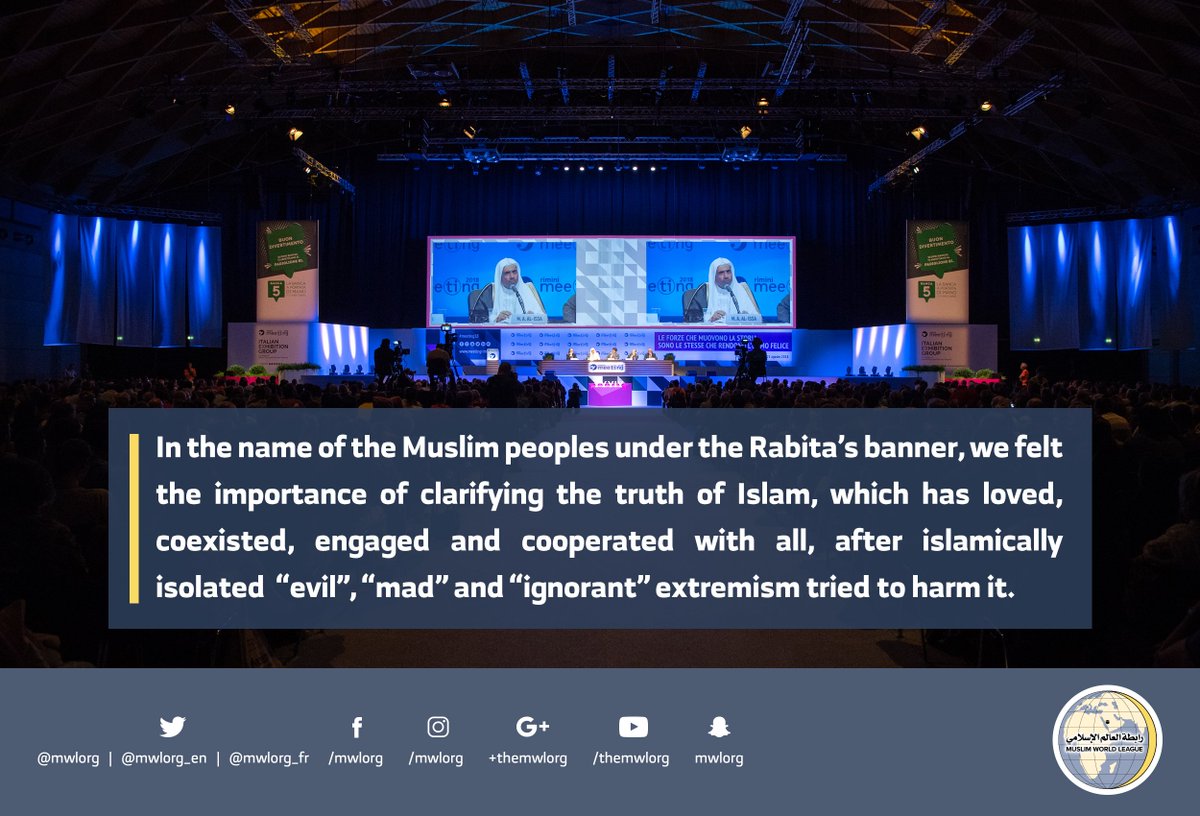 HE the MWL’s SG speaking about the Muslim World thru recommandation by the organizers of the largest world gathering in Rimini Italy
